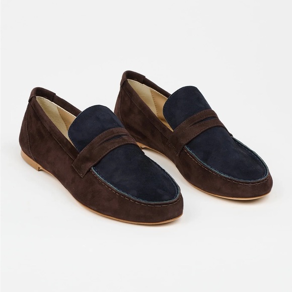 Jamie Haller Shoes - Brand New Jamie Haller Suede Espresso & Navy Penny Loafer (Size 35)